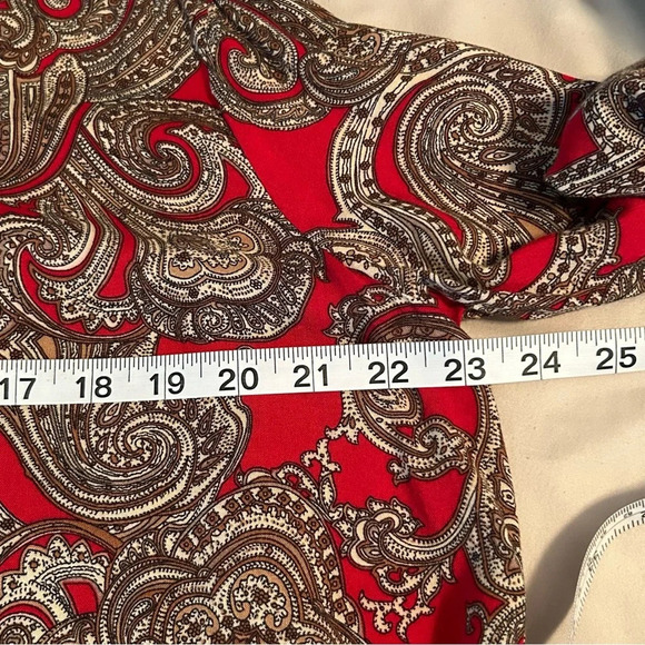 Umgee Women M Oversized Mini Dress Tunic Red Paisley V-Neck Keyhole Bell Sleeve - Picture 9 of 10